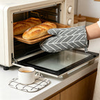 CouldNook Cotton Linen Oven Mitt Pair - Botanical Leaf Kitchen Decor