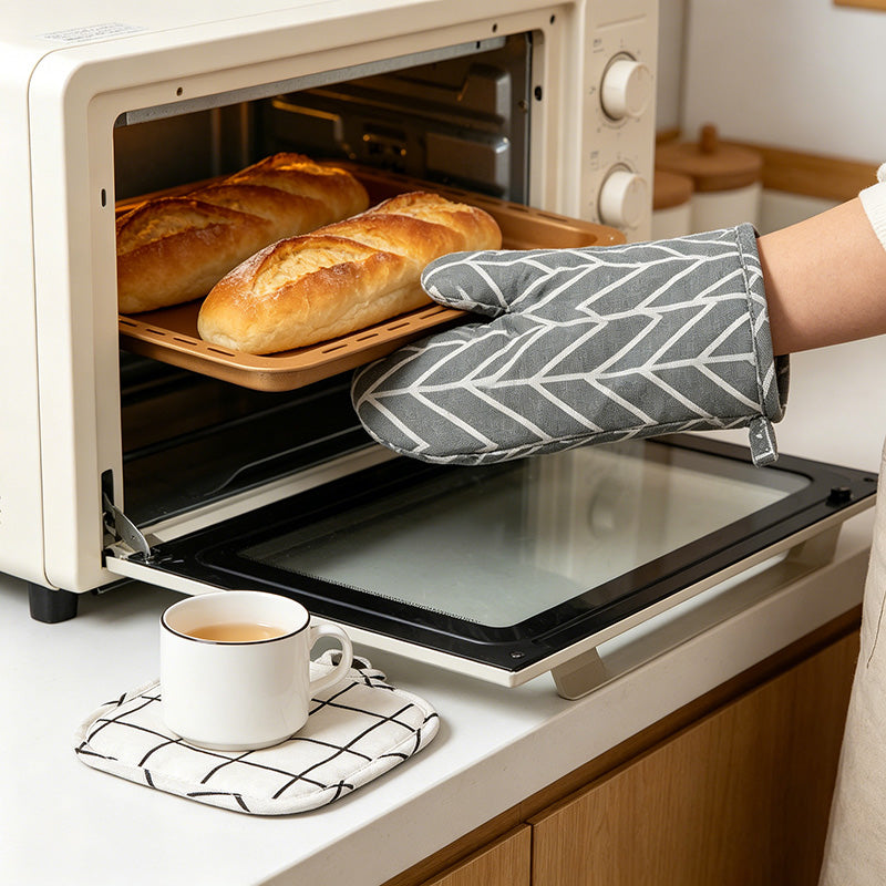 CouldNook Cotton Linen Oven Mitt Pair - Botanical Leaf Kitchen Decor