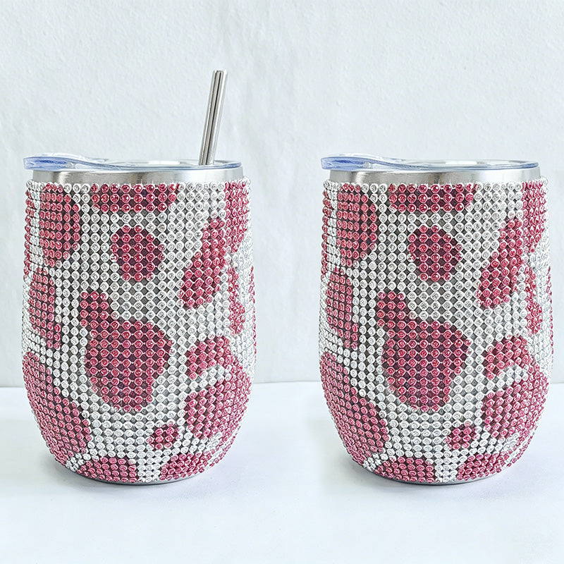 CouldNook 12oz Bling Rhinestone Stemless Wine Tumbler - Clear Lid & Straw (Exotic Animal Print Series)