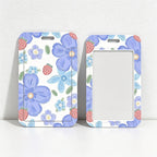 Cute Oil Painting Flower Card Holder with Keychain/Lanyard, Cartoon ID Card Case for Students & Kids