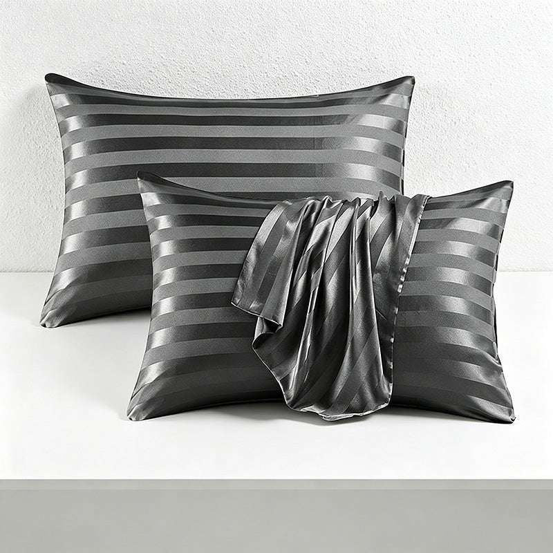CouldNook Striped Silky Satin Pillowcase Set - Luxury Hotel Bedding (Set of 2)