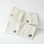 CouldNook Rustic Embroidered Fabric Coaster Set of 4 - Farmhouse Cotton Mug Mat