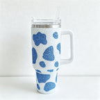 CouldNook 40oz Rhinestone Cow Print Tumbler-Stainless Steel Vacuum Insulated Ice Tumbler with Handle & Straw