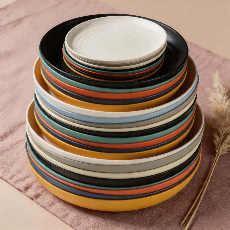 Multicolor Round Plastic Plates - Lightweight Unbreakable Dinner Plates for Daily Use（Set of 10）
