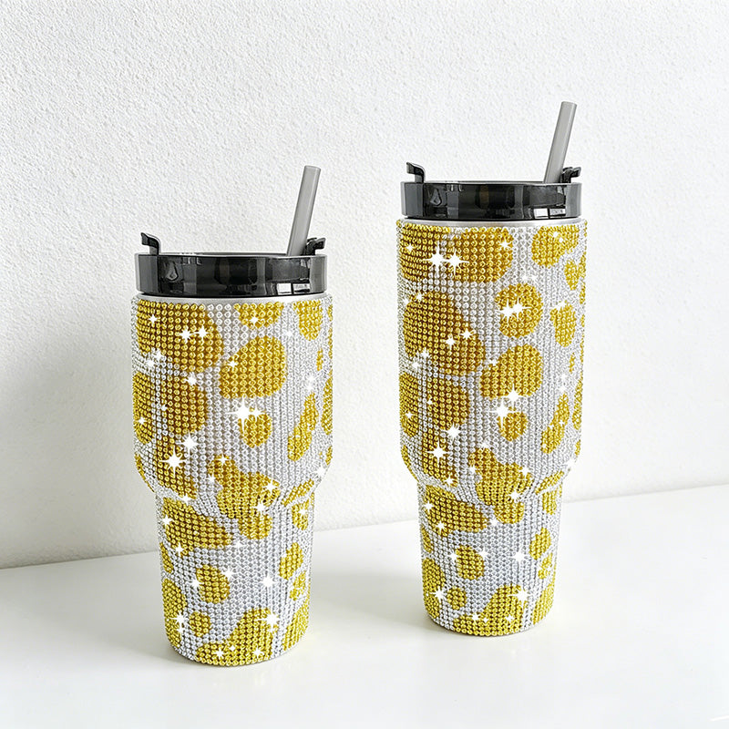 CouldNook 20/30oz Bling Rhinestone Car Tumbler - No Handle, Black Lid (Cow Print Series)