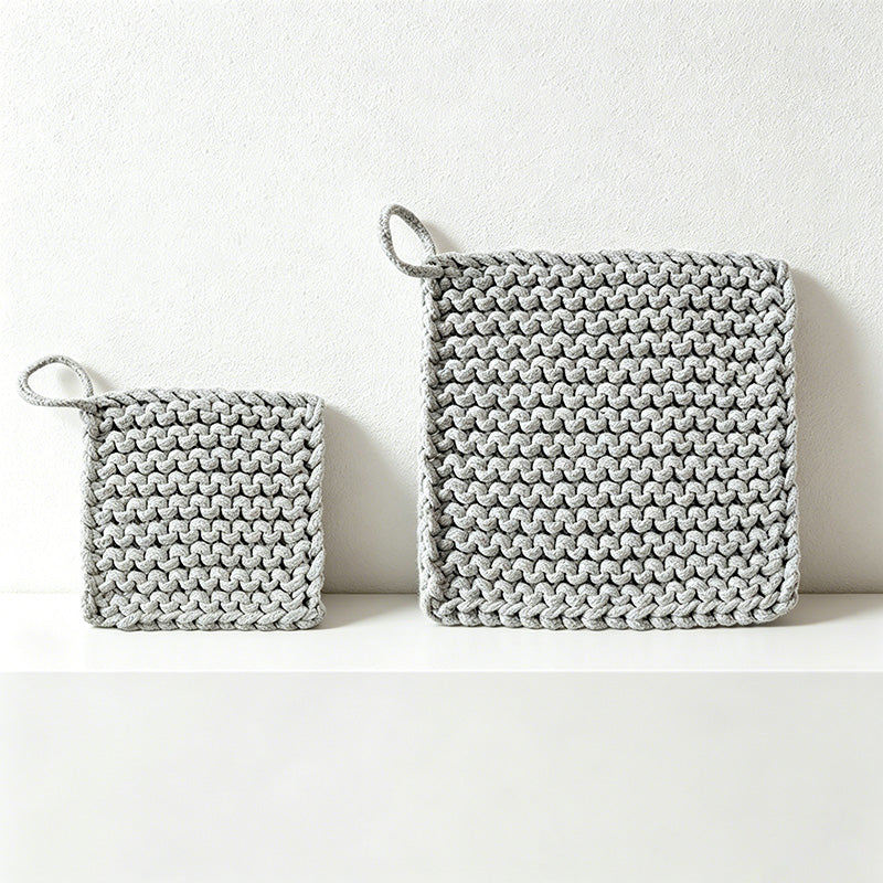CouldNook Chunky Knit Cotton Trivet - Hand-Woven Square Heat Pad