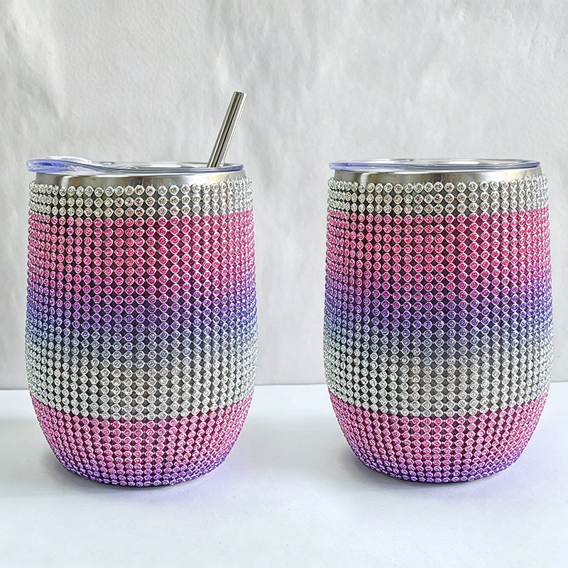 CouldNook 12oz Bling Rhinestone Stemless Wine Tumbler - Clear Lid & Straw (Solid Color Series)