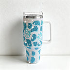 CouldNook 40oz Rhinestone Cow Print Tumbler-Stainless Steel Vacuum Insulated Ice Tumbler with Handle & Straw