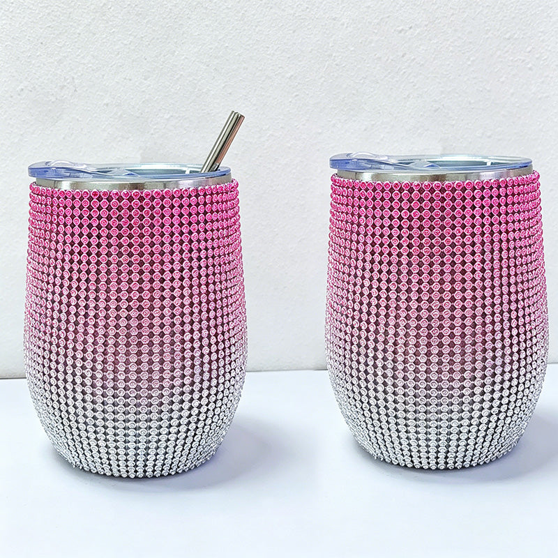 CouldNook 12oz Bling Rhinestone Stemless Wine Tumbler - Clear Lid & Straw (Solid Color Series)