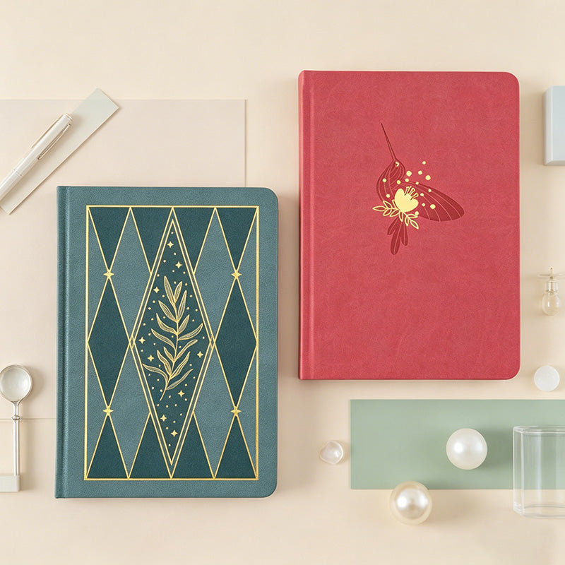 CouldNook Premium A5 Dotted Notebook - Elegant Gold Foil Faux Leather Journal (160gsm)