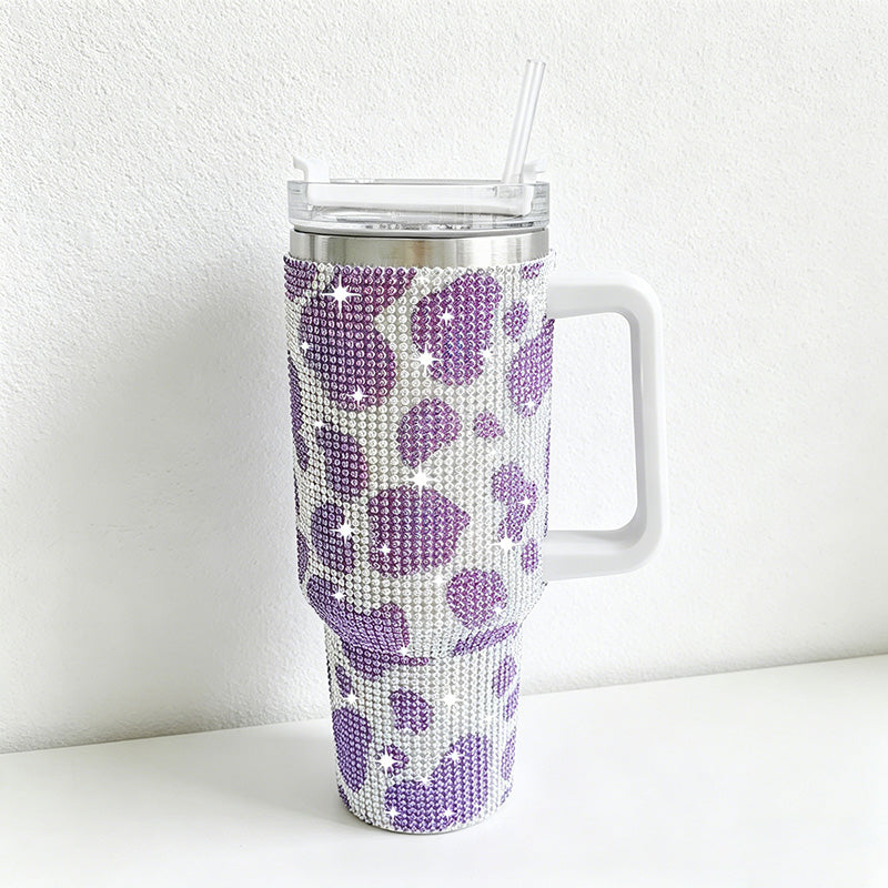 CouldNook 40oz Rhinestone Tumbler-Stainless Steel Vacuum Insulated Ice Tumbler with Handle & Straw
