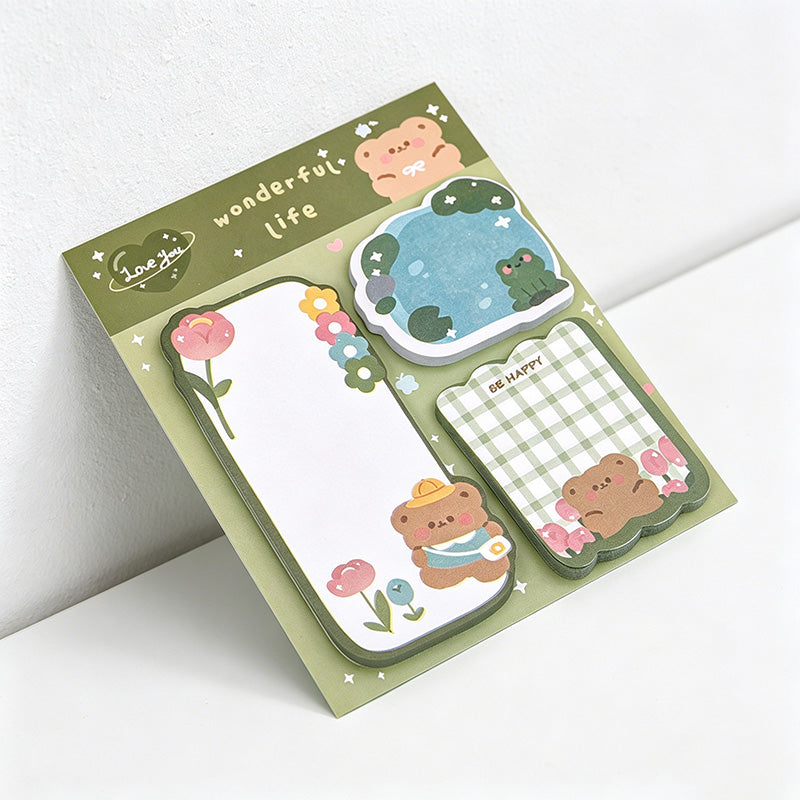 CouldNook Kawaii Animal Sticky Note Set - Cute 3-in-1 Journaling Memo Pad