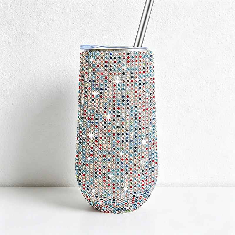 CouldNook Rhinestone Tumblers-6oz Stainless Steel Vacuum Insulated U-Shaped Eggshell Coffee Cup with Straw
