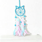 CouldNook Dreamcatcher-Handmade Star Moon Cat Shaped Feather Pom Pom Dream Catcher Wind Chime