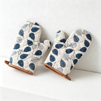 CouldNook Cotton Linen Oven Mitt Pair - Botanical Leaf Kitchen Decor