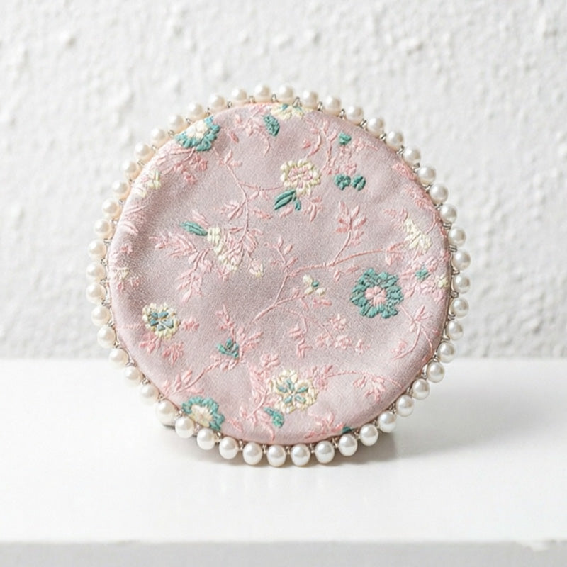 CouldNook Vintage Oriental Brocade Coaster - Luxury Pearl-Edged Teacup Mat