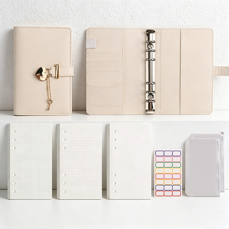 CouldNook Faux Leather Heart Lock Loose-Leaf Notebook