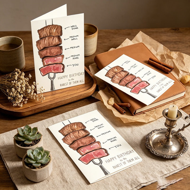 Funny Steak Doneness Greeting Card with Red Envelope, Humorous Meat Lover Greeting Card