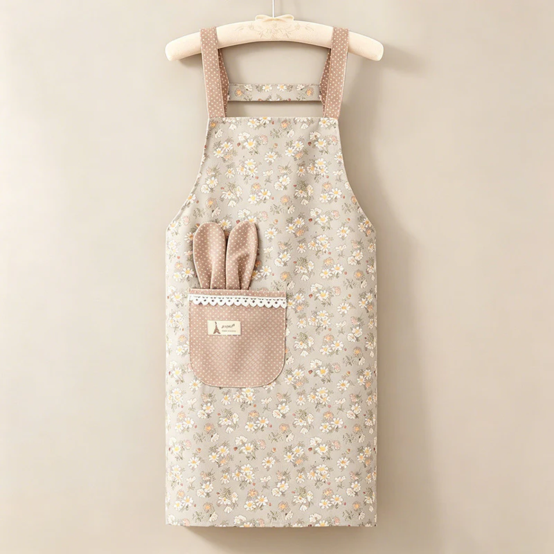 Floral with Bunny Pocket Backband Apron - Polyester Kitchen Apron