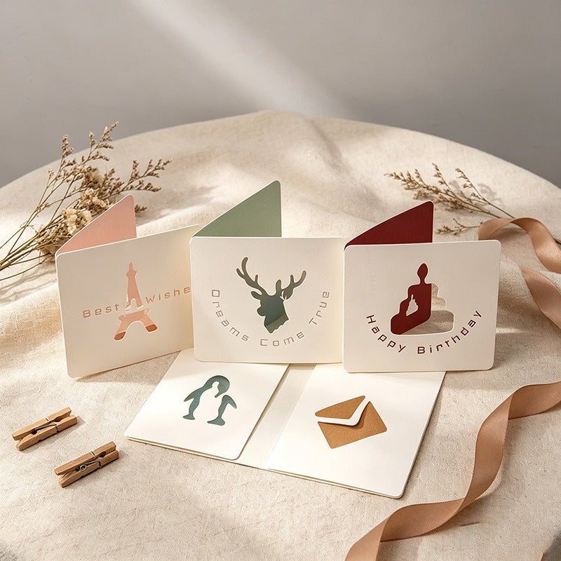 Hollow Out Mini Greeting Cards, 8 Assorted Designs Foldable Thank You Cards for Birthday Wedding Holiday