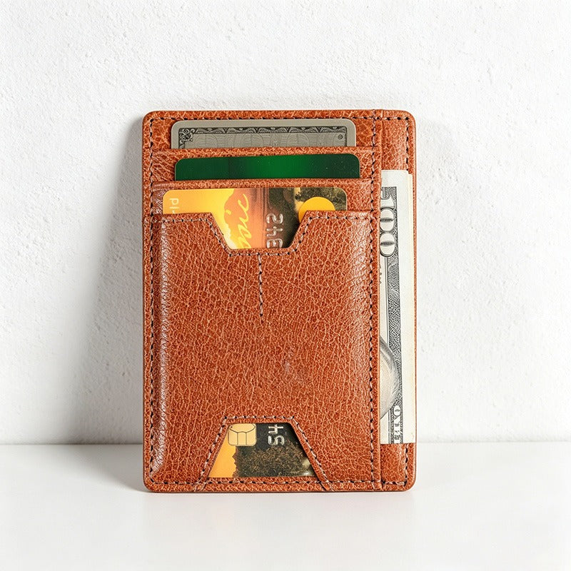 RFID Blocking Genuine Leather Card Holder, Slim 3-Fold Multi-Card Slot Wallet for Men & Women