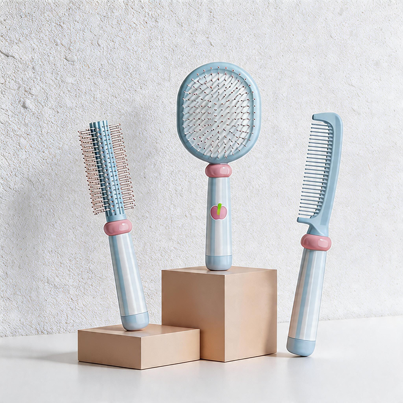CouldNook Aesthetic Pastel Hairbrush 3-Piece Set - Cushion, Roller & Flat Comb