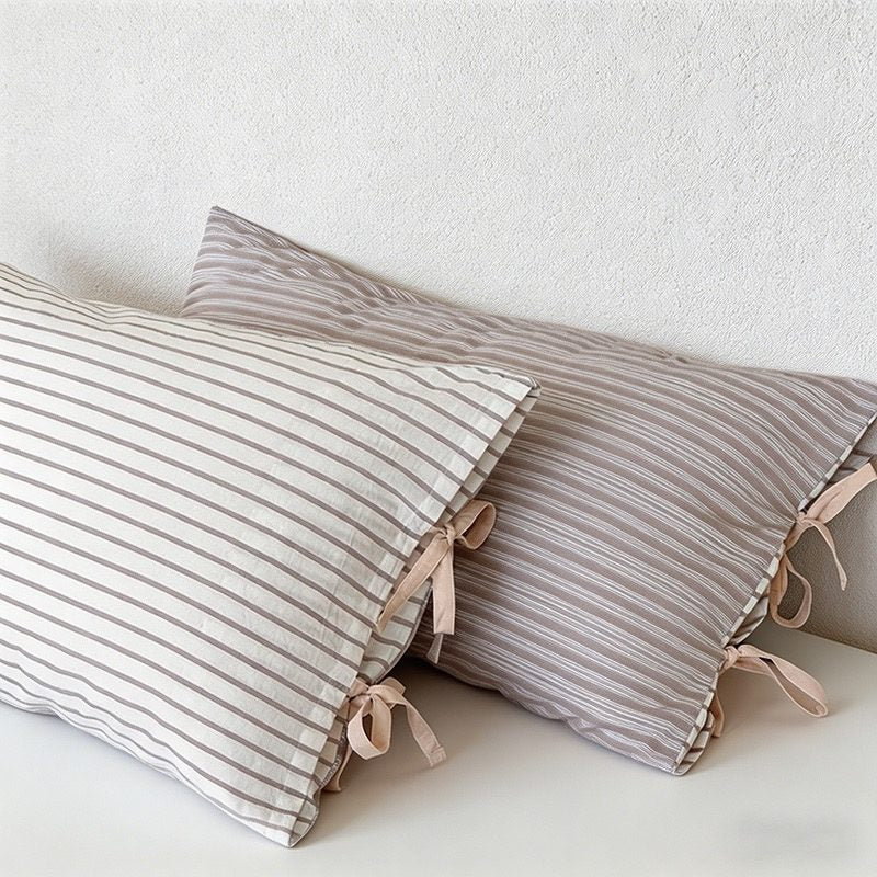 CouldNook Vintage Washed Cotton Striped Pillowcase - Cottagecore Bowknot Tie Pillow Cover