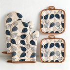 CouldNook Cotton Linen Oven Mitt Pair - Botanical Leaf Kitchen Decor