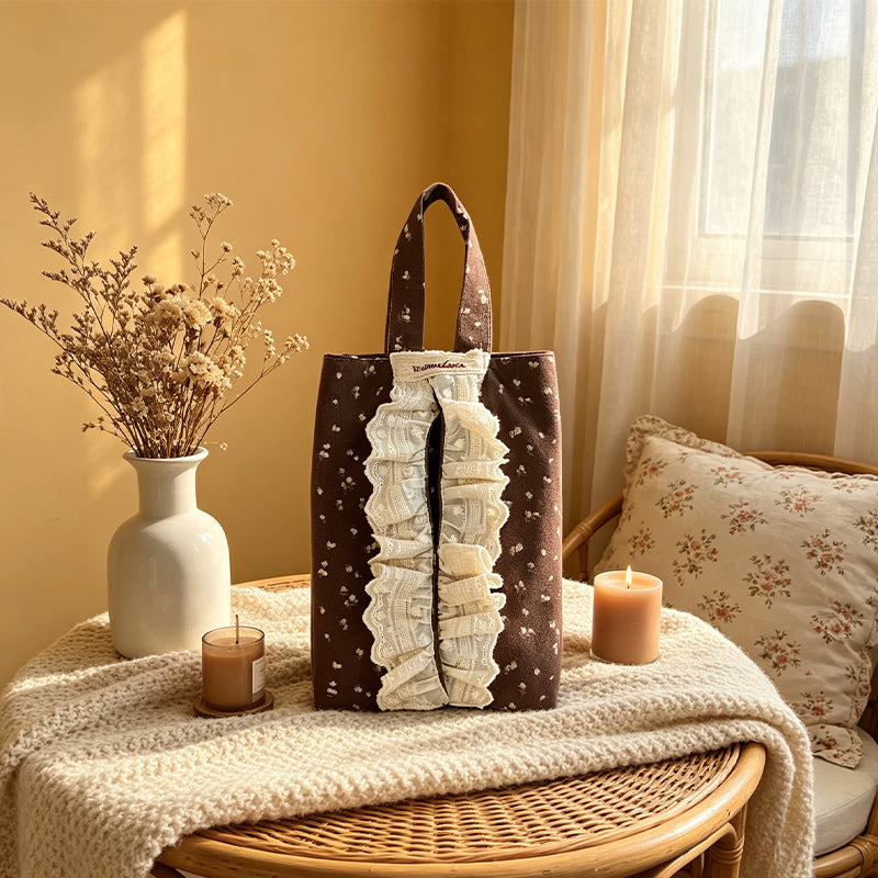 CouldNook Floral Lace Fabric Tissue Bag - Soft Portable Storage Pouch