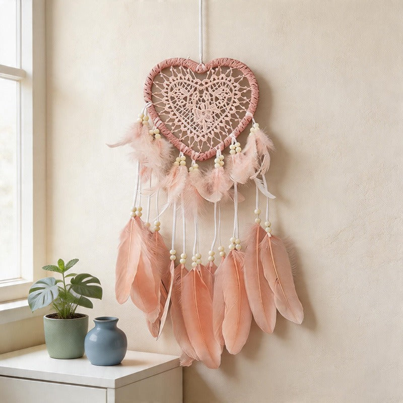 CouldNook Dreamcatcher-Handmade Crochet Heart Shaped Feather Dream Catcher Wall Hanging