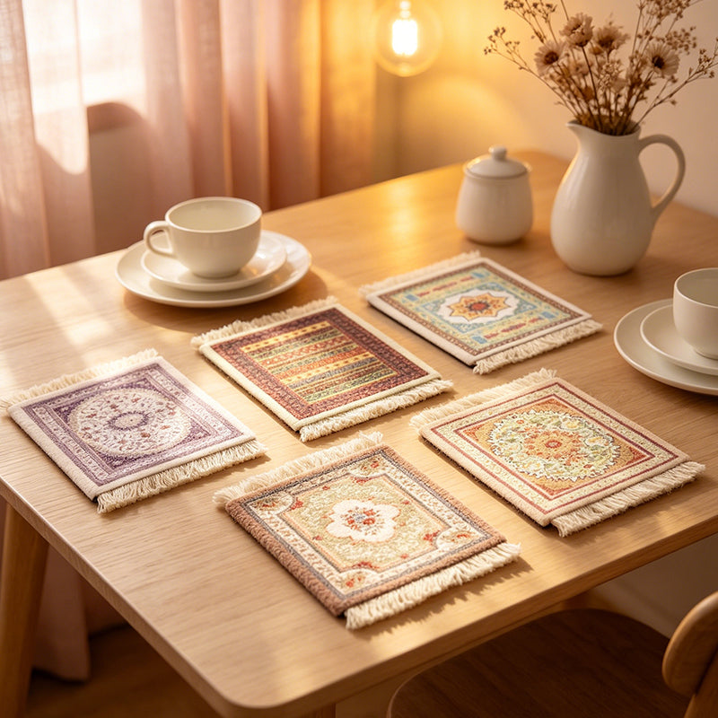 CouldNook Persian Style Tassel Coaster - Ethnic Motif Heat-Insulating Mat