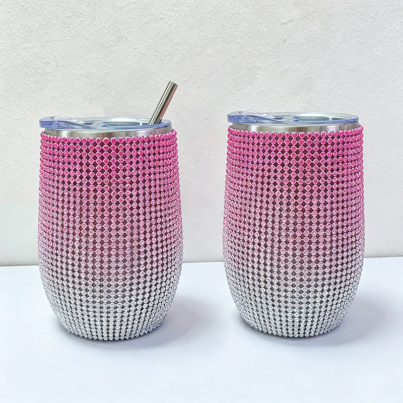 CouldNook 12oz Bling Rhinestone Stemless Wine Tumbler - Clear Lid & Straw (Leopard & Ombre Series)
