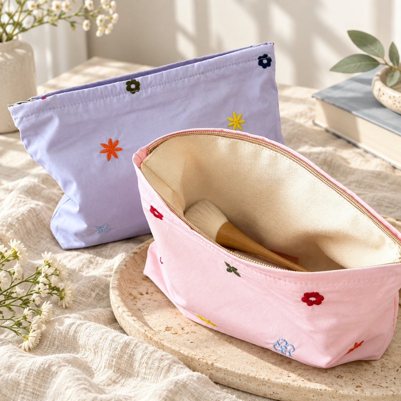 CouldNook Embroidered Flower Makeup Pouch - Pastel Panels