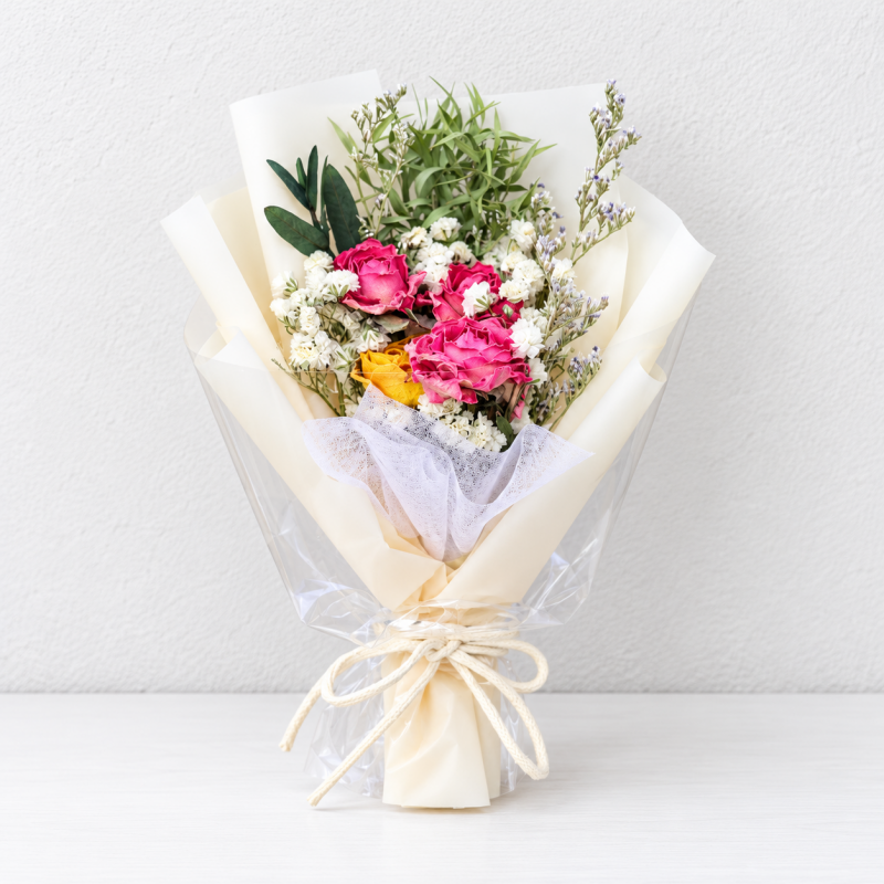CouldNook Wrapped Mini Flower Bouquet - Layered Gift Presentation