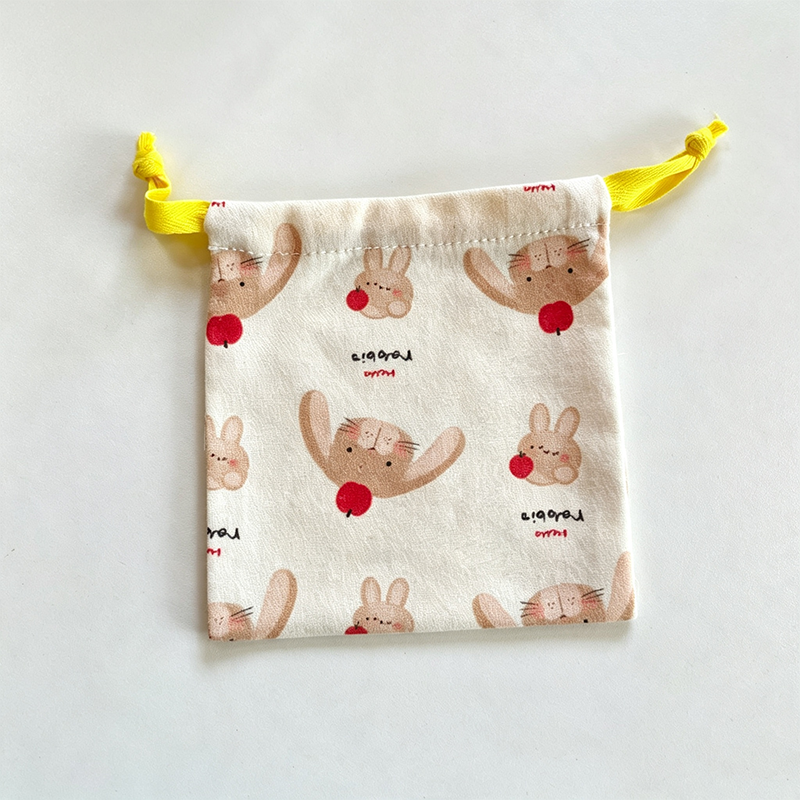 CloudNook Cartoon Print Drawstring Pouch‑Cotton Blend Small Storage Bag