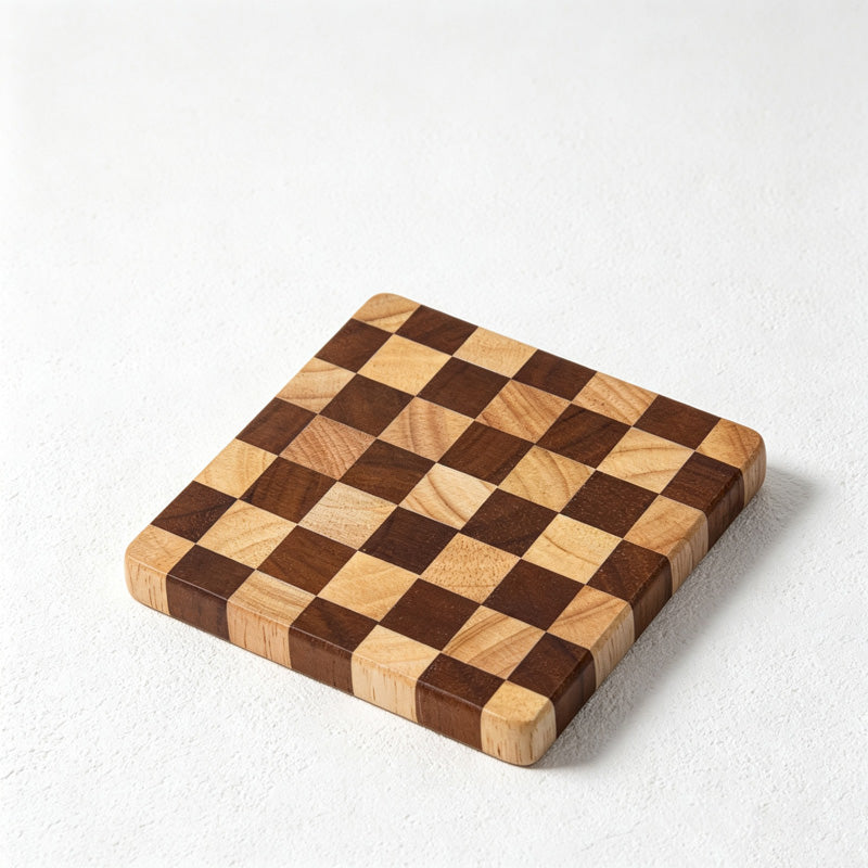 CouldNook Checkerboard Wood Coaster - Square Rubberwood Geometric Design