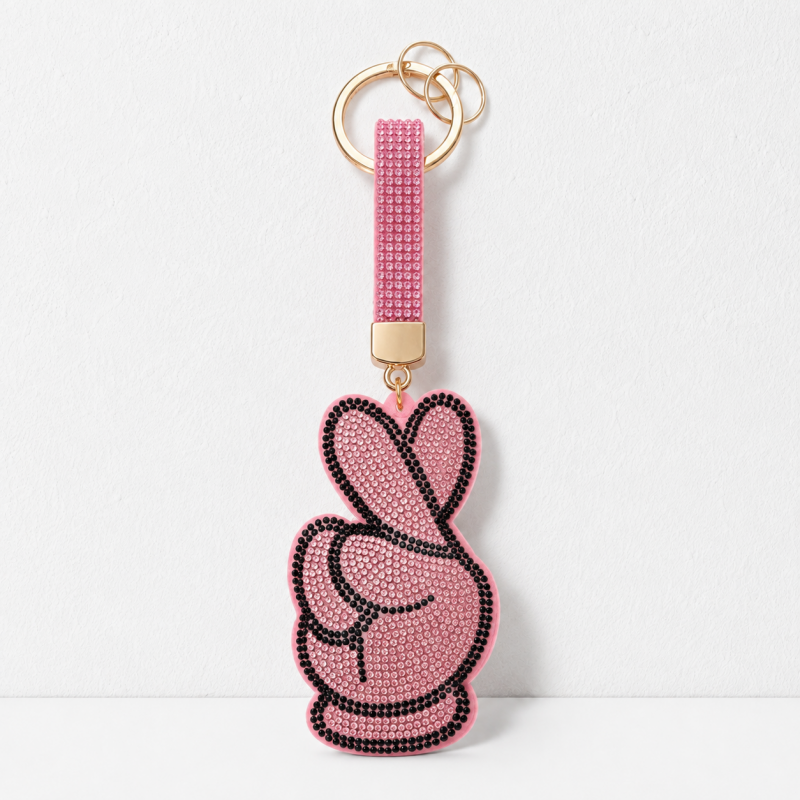 CouldNook Rhinestone Peace‑Hand Keychain‑Velvet Bag Charm Pendant for Purse & Car Keys