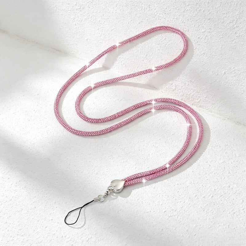 CouldNook Rhinestones Set Crossbody Phone Strap with Heart-Shaped Links