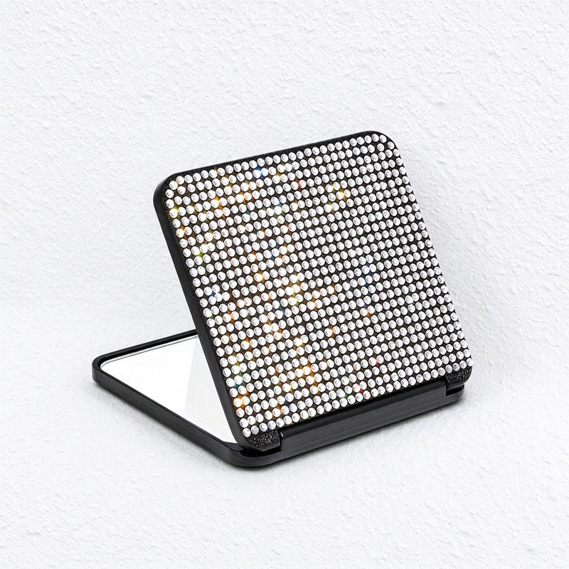 Rhinestone Folding Compact Mirror with Dual Reflective Panels