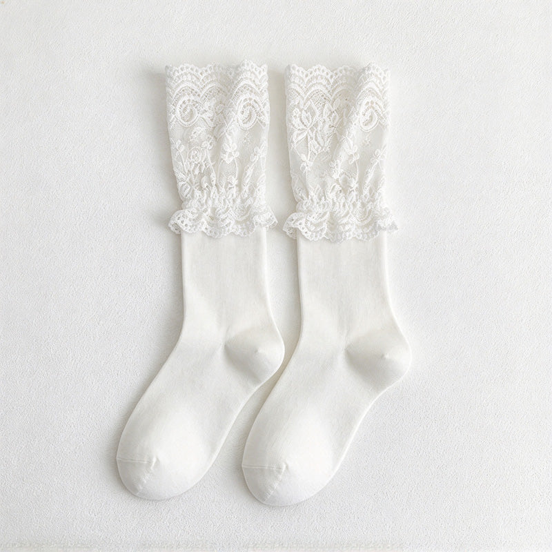 CouldNook Lace Cuff Socks - Wide Floral Trim And Two Lengths