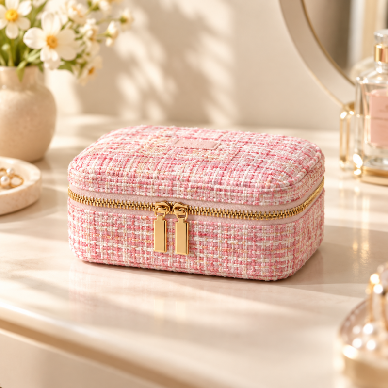 Woven Jewelry Box - Zip Closure and Divided Interior