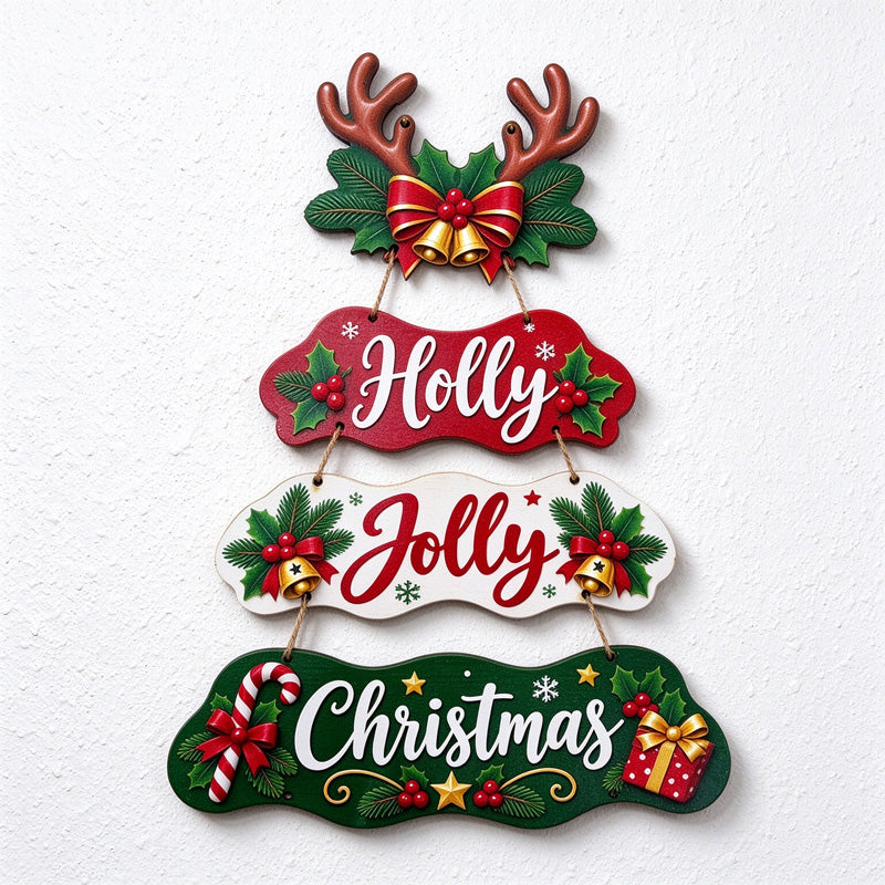 Wooden Christmas Hanging Sign with Connected Message Panels