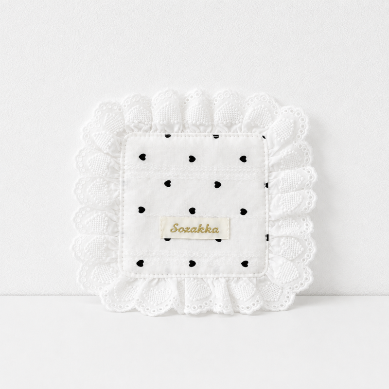 CouldNook Heart Print Cotton Lace Coaster - Ruffled Edge