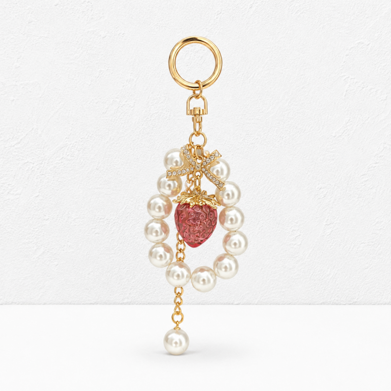CouldNook Clear Strawberry Pearl Keychain - Bowknot Bag Pendant