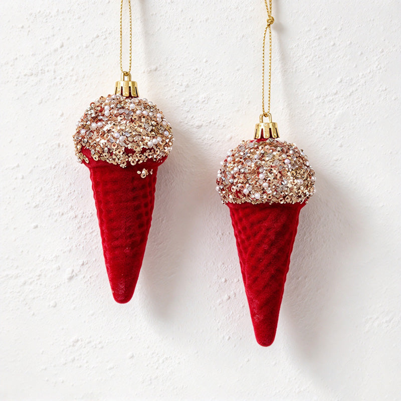 CouldNook Flocked Christmas Ornament Set - Glitter Details and Hanging Loops