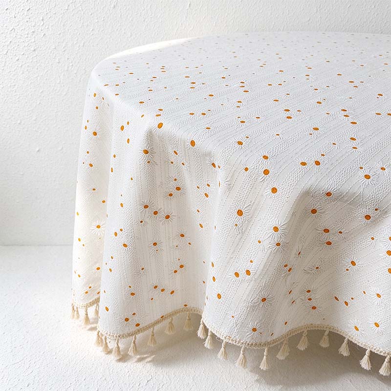 CouldNook Tassel Tablecloth - Floral Prints and Subtle Striped Pattern Options