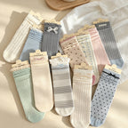 CloudNook Cotton Blend Seamless Breathable Floral Mid-Calf Crew Socks
