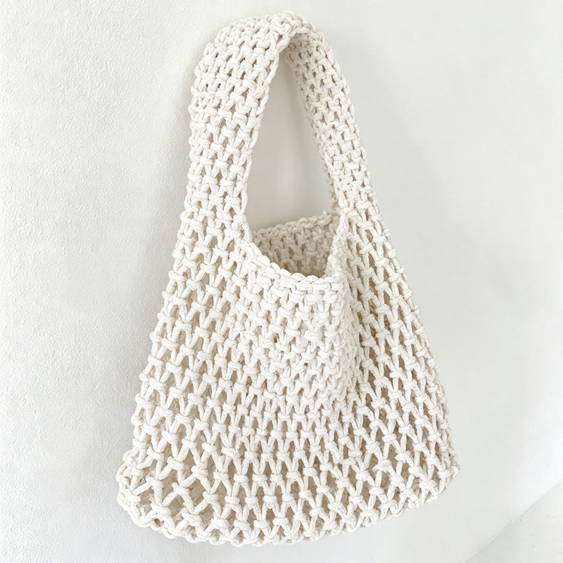 CloudNook Cotton Rope Woven Handbag‑Mesh Tote Bag