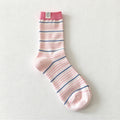 CouldNook Cat Label Striped Socks - Fine Bands And Contrasting Cuffs
