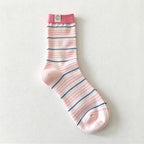 CouldNook Cat Label Striped Socks - Fine Bands And Contrasting Cuffs